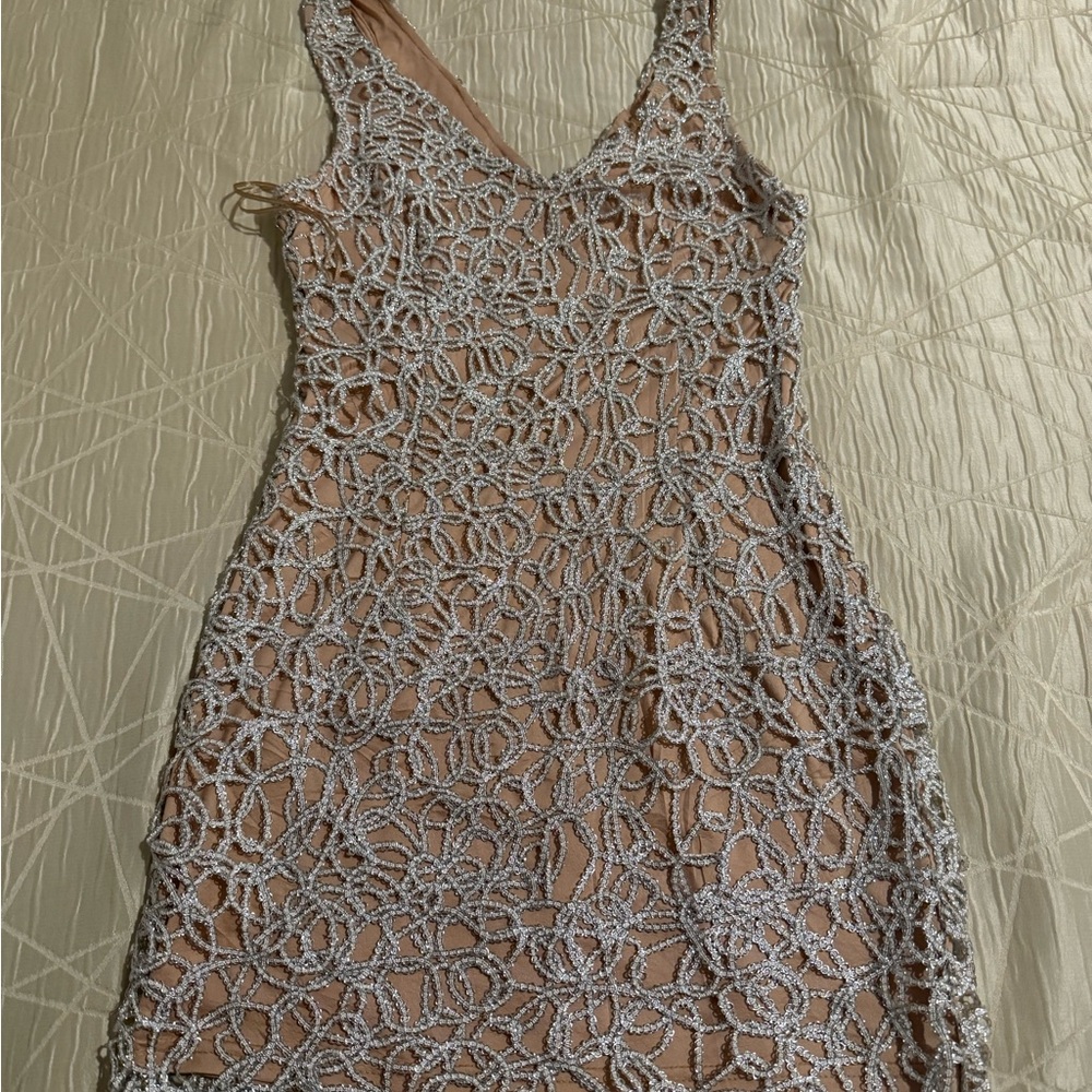Windsor Silver Lace Mini Dress